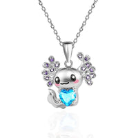 Collier axolotl bleu pendentif